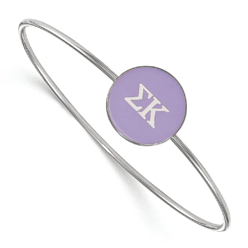 Sterling Silver Sigma Kappa Purple Enamel Greek Bangle - 7 in.