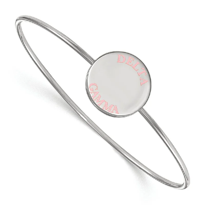 Sterling Silver Delta Gamma Enamel Pink Letters Bangle - 7 in.