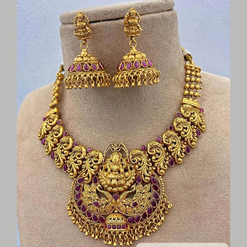 Jewel Addiction Gold Plated Pota Stone And Pearls Temple Choker Necklace Set