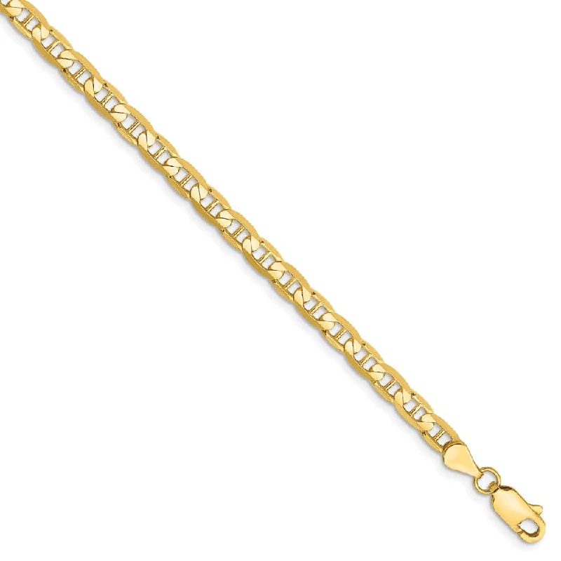 3.75mm, 14k Yellow Gold, Solid Concave Anchor Chain Bracelet