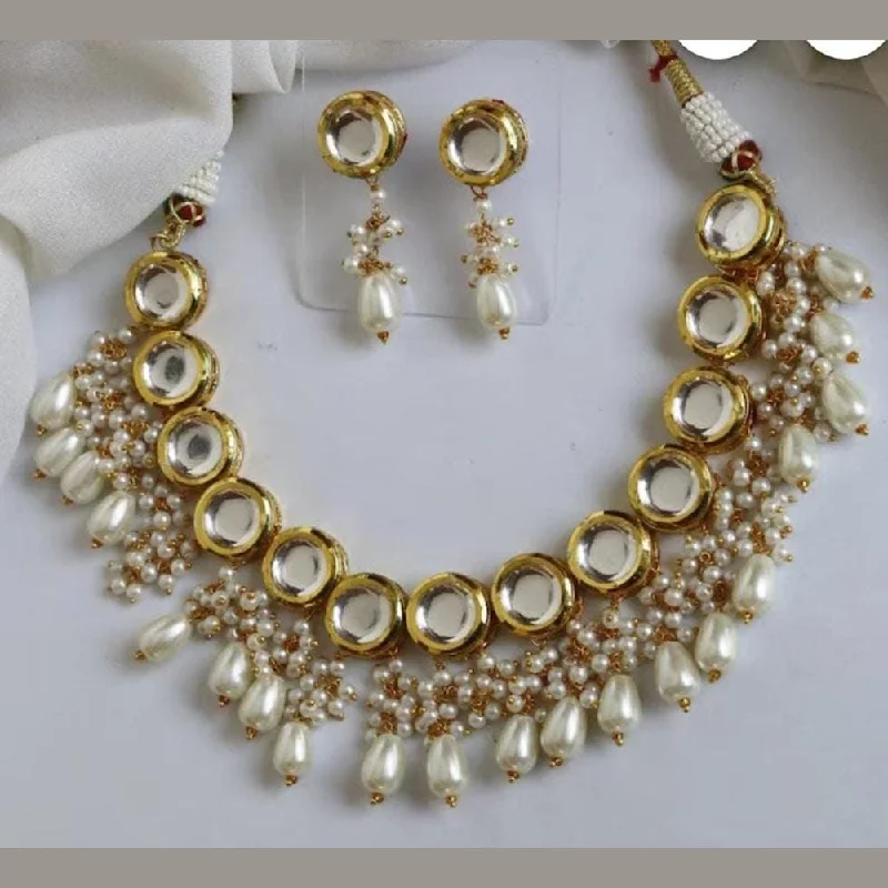 FS Collection Gold Plated Kundan Stone And Pearls Neckalce Set