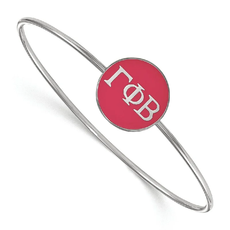 Sterling Silver Gamma Phi Beta Pink Enamel Greek Bangle - 7 in.