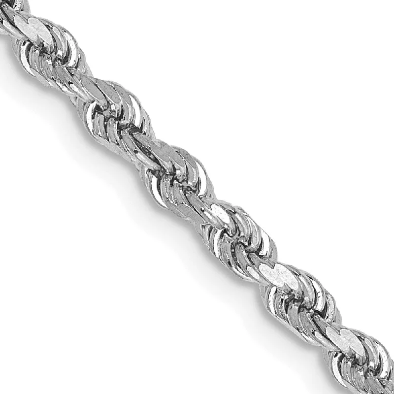 2.75mm 10k White Gold Solid Diamond Cut Rope Chain Bracelet