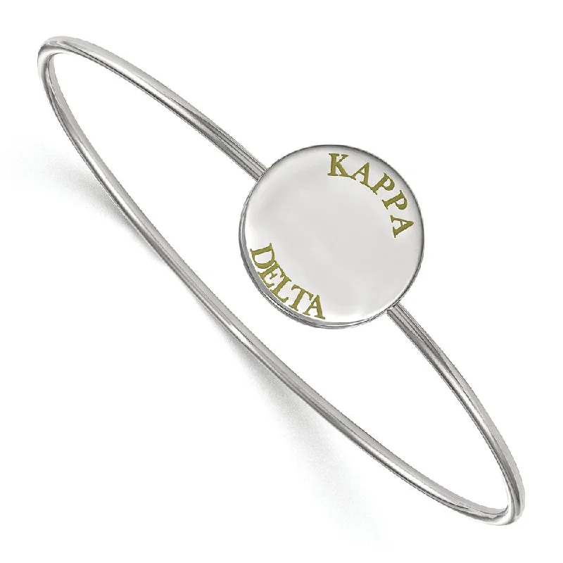 Sterling Silver Kappa Delta Enamel Green Letters Bangle - 7 in.