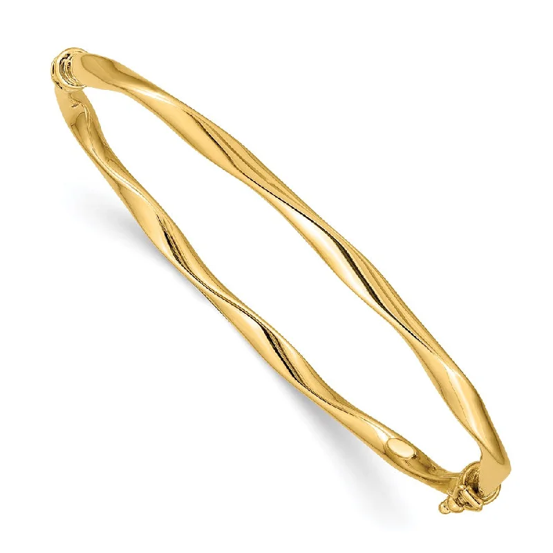 4mm 14k Yellow Gold Twisted Tube Hinged Bangle Bracelet