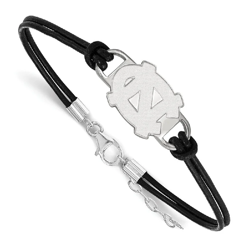 Sterling Silver U. of North Carolina Sm Leather Bracelet, 7 Inch