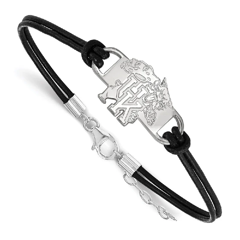 Sterling Silver U. of Kentucky Sm Leather Bracelet, 7 Inch