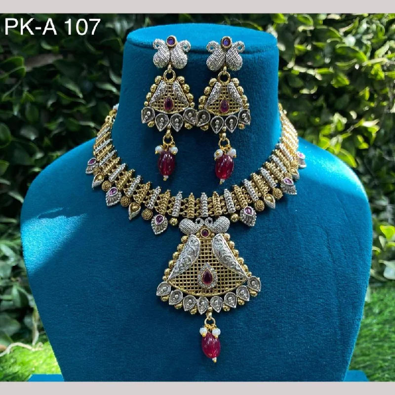 Amoliya Jewels 2 Tone Plated Pota Stone And Pearls Choker Necklace Set