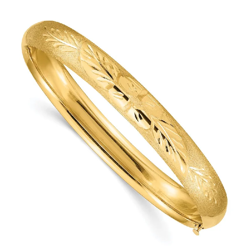 8mm 14k Yellow Gold Florentine Engraved Hinged Bangle Bracelet, 7 Inch