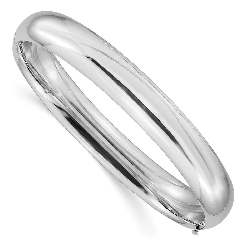 10mm 14k White Gold High Polished Domed Hinged Bangle Bracelet