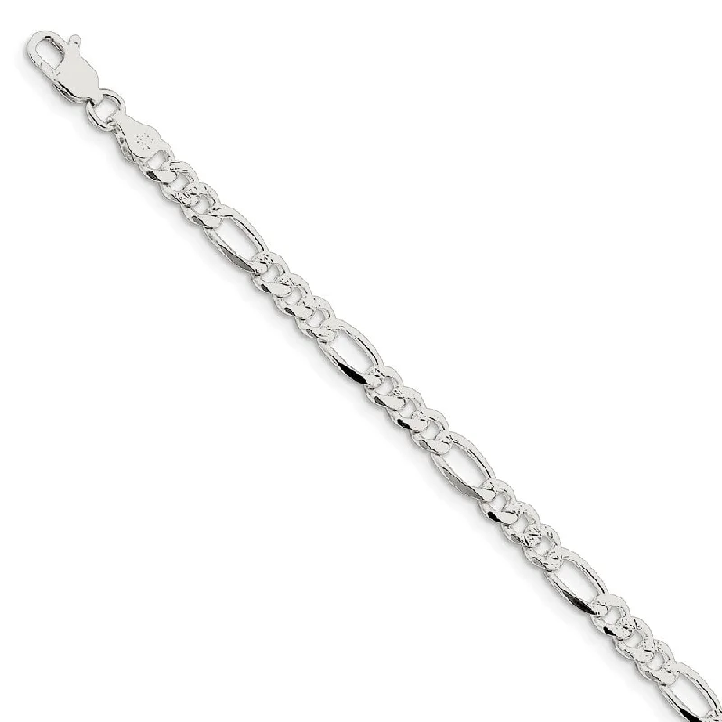 4.75mm, Sterling Silver, Pave Flat Figaro Chain Bracelet