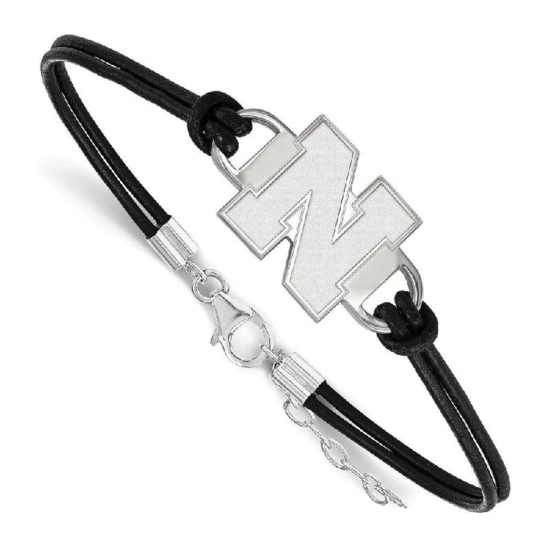 Sterling Silver U. of Nebraska Sm Leather Bracelet, 7 Inch