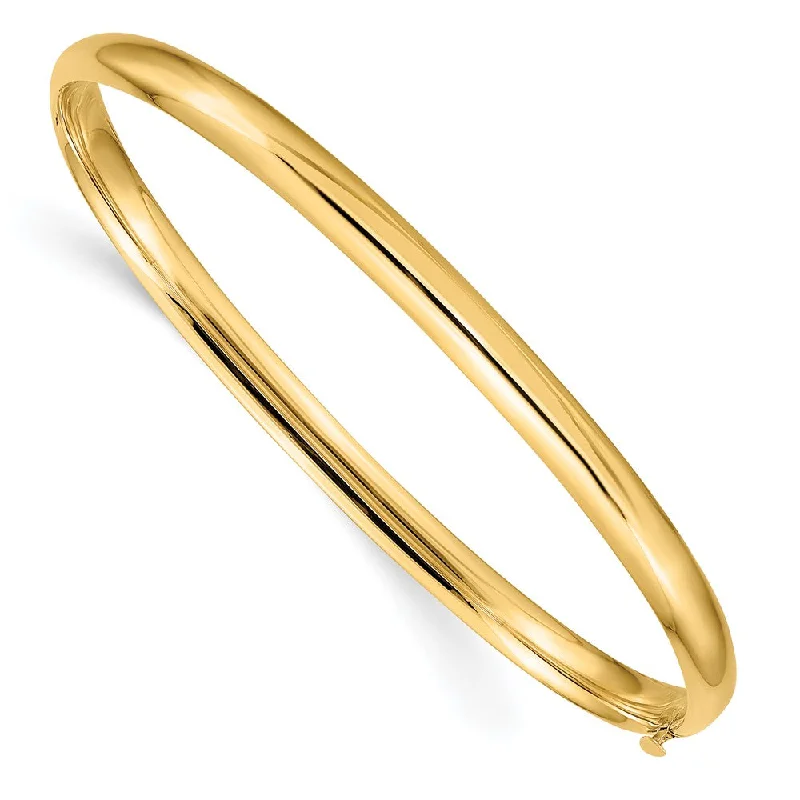 5mm 14k Yellow Gold Polished Domed Hinged Bangle Bracelet, 7 Inch