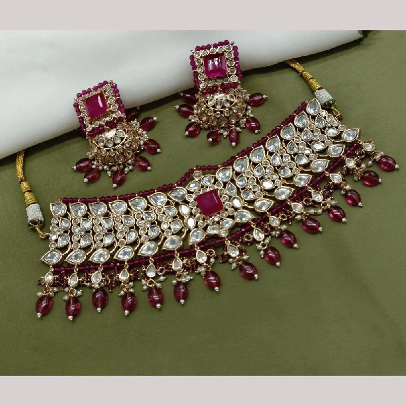 Amoliya Jewels Gold Plated Polki Kundan Stone And Pearls Choker Necklace Set