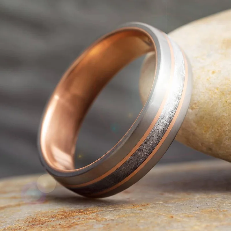 Mixed Metal Meteorite Ring With Pinstripes