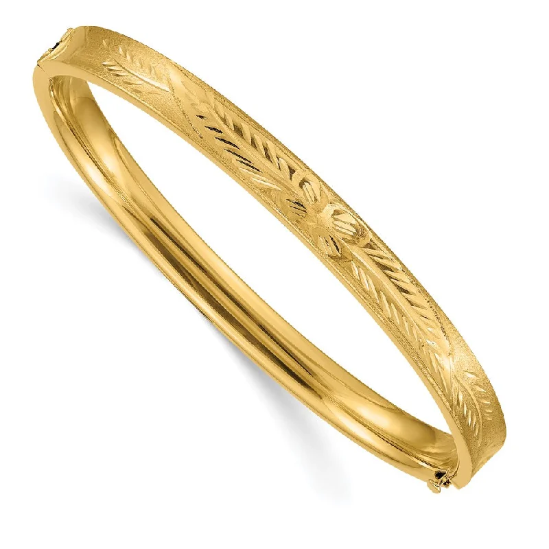 6mm 14k Yellow Gold Diamond Cut Concave Hinged Bangle Bracelet, 8 Inch