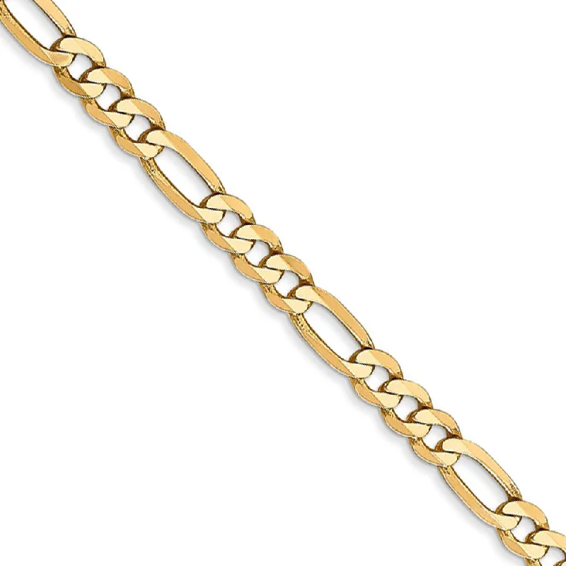 4mm 14k Yellow Gold Solid Flat Figaro Chain Bracelet