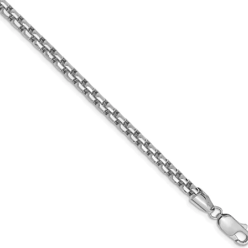 3.5mm 14k White Gold Hollow Round Box Chain Bracelet