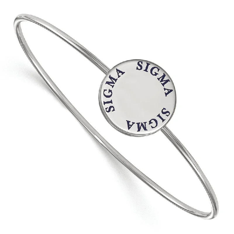 Sterling Silver Sigma Sigma Sigma Enamel Blue Letters Bangle - 8 in.