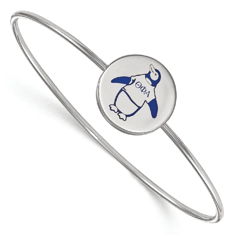 Sterling Silver Theta Phi Alpha Enamel Blue Penguin Bangle - 8 in.