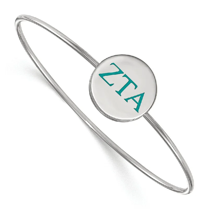 Sterling Silver Zeta Tau Alpha Enamel Teal Greek Letter Bangle - 6 in.