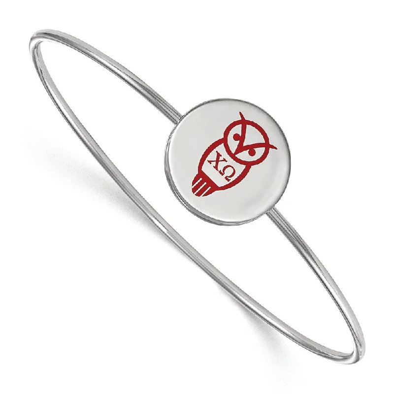 Sterling Silver Chi Omega Enamel Owl Bangle - 7 in.