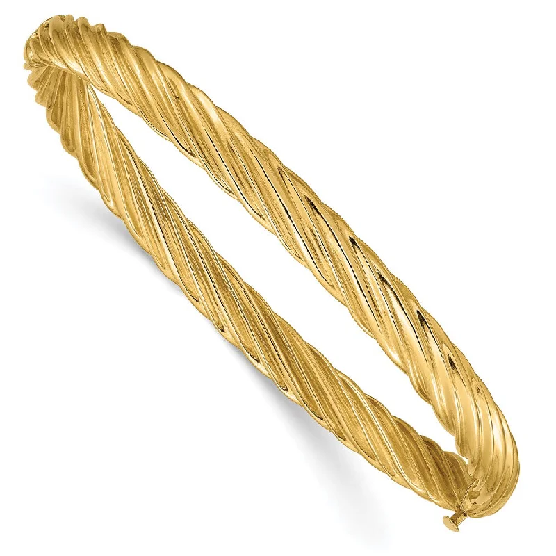 5.5mm 14k Yellow Gold Fancy Swirl Hinged Bangle Bracelet , 8 Inch