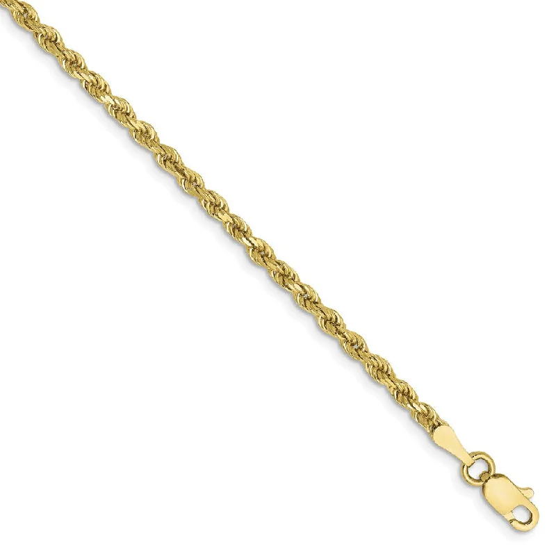 2.25mm, 10k Yellow Gold Diamond Cut Solid Rope Chain Bracelet