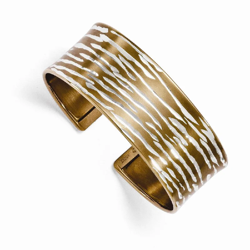 22mm Sterling Silver & Cognac Plated Animal Print Cuff Bracelet