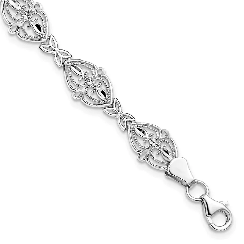 8mm Filigree Heart Link Bracelet in 14k White Gold, 7 Inch