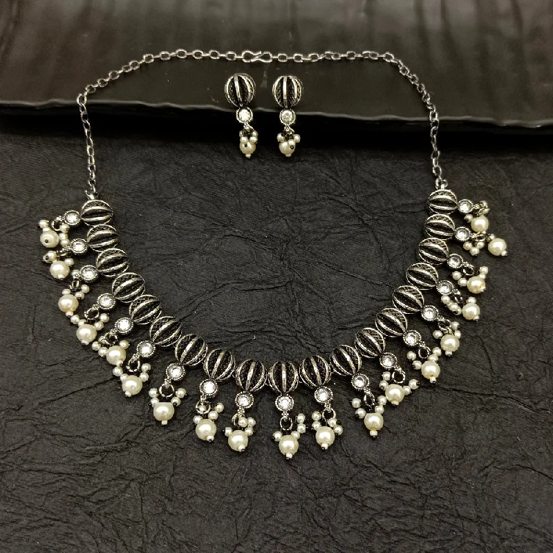 Deep Jewell Oxidised Plated Austrian Stone Necklace Set