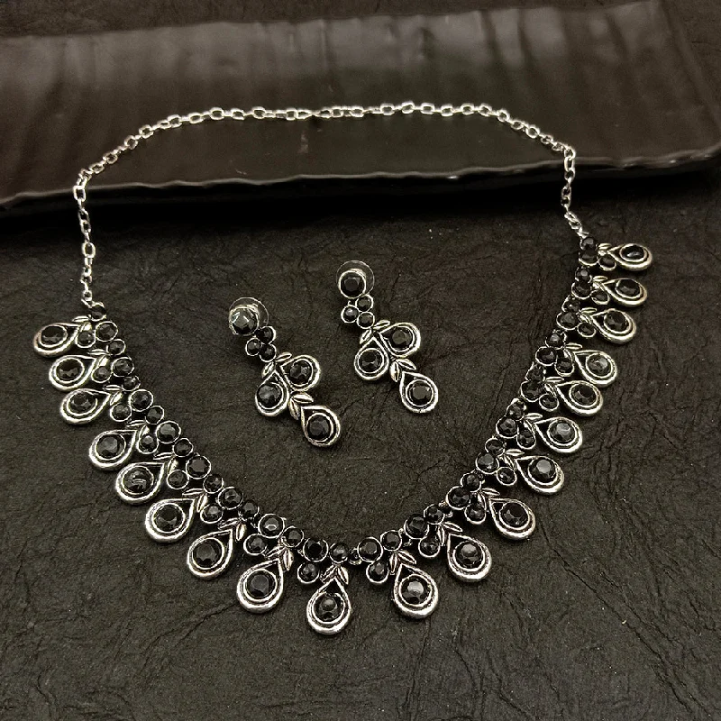 Deep Jewell Oxidised Plated Crystal Stone Necklace Set