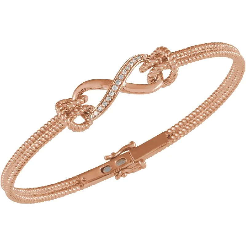 14k White, Yellow or Rose Gold 1/8ctw Diamond Infinity Bangle Bracelet