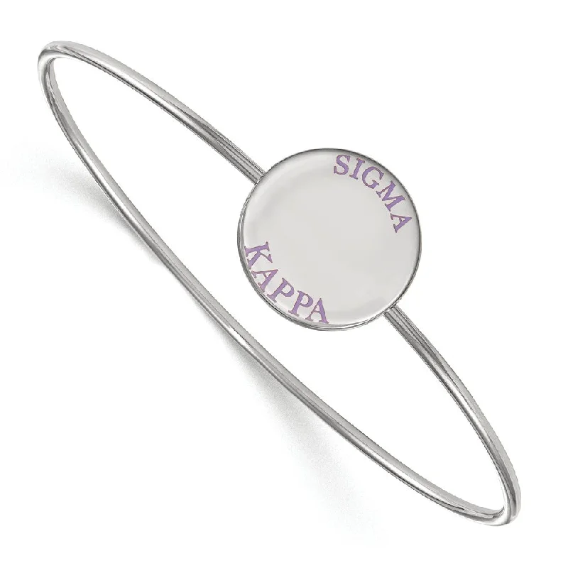 Sterling Silver Sigma Kappa Enamel Purple Letters Bangle - 8 in.