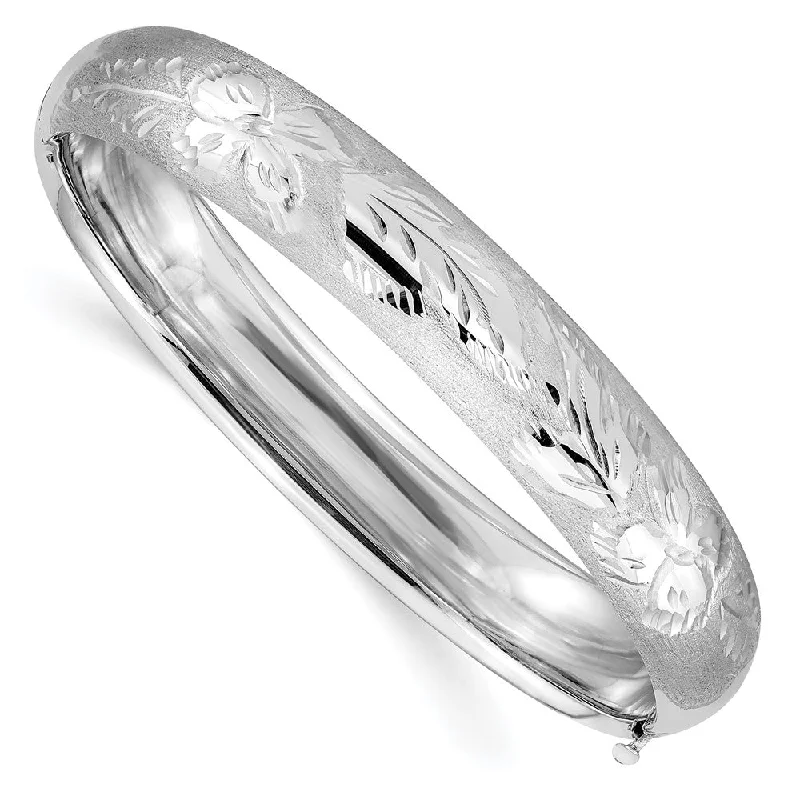 11mm 14k White Gold Florentine Engraved Hinged Bangle Bracelet