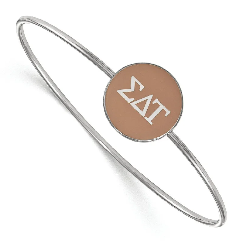 Sterling Silver Sigma Delta Tau Brown Enamel Greek Bangle - 8 in.