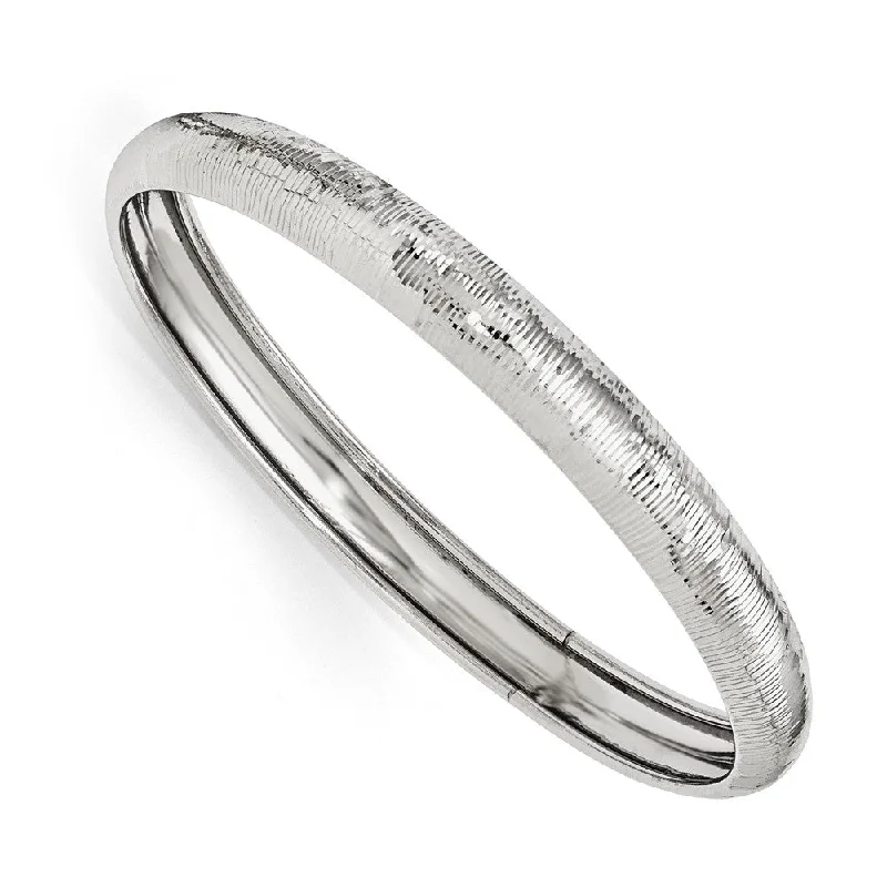 9mm Sterling Silver Textured Domed Bangle Bracelet