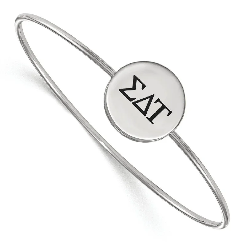 Sterling Silver Sigma Delta Tau Enamel Greek Letters Bangle - 6 in.