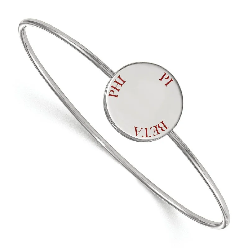 Sterling Silver Pi Beta Phi Enamel Red Letters Bangle - 7 in.