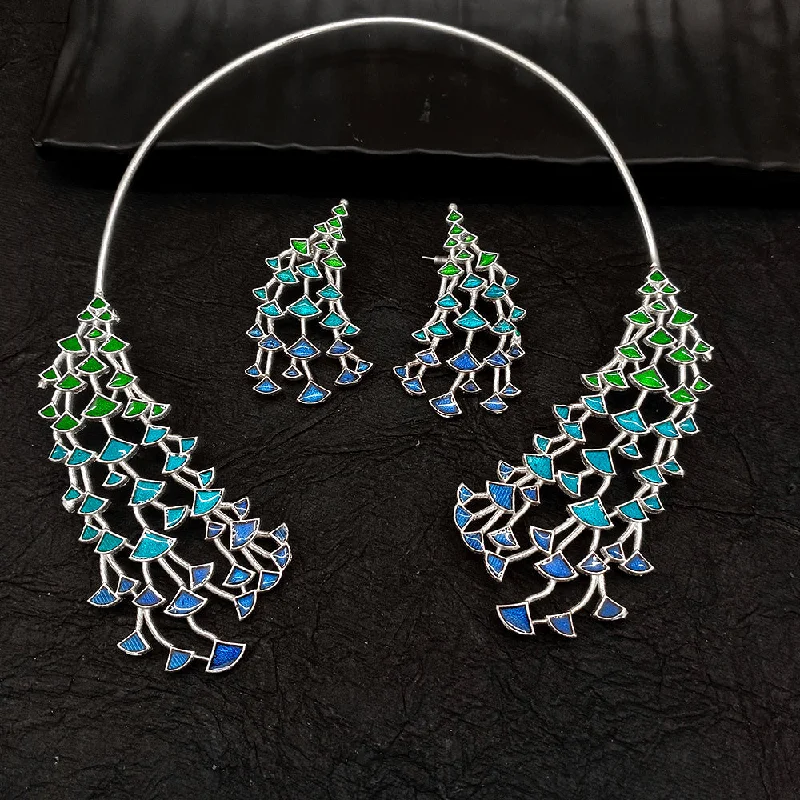 Deep Jewell Oxidised Plated  Meenakari Necklace Set