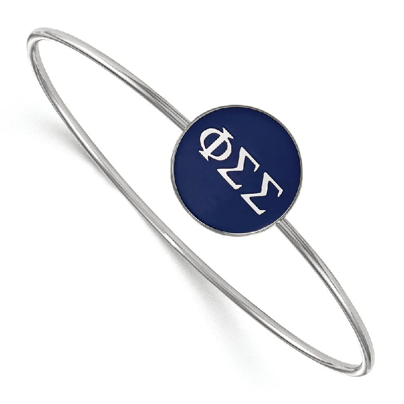 Sterling Silver Phi Sigma Sigma Blue Enamel Greek Bangle - 7 in.