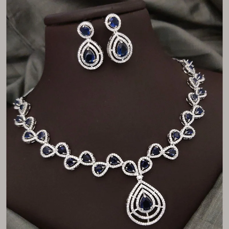 Akruti Collection Silver Plated American Diamonds Necklace Set