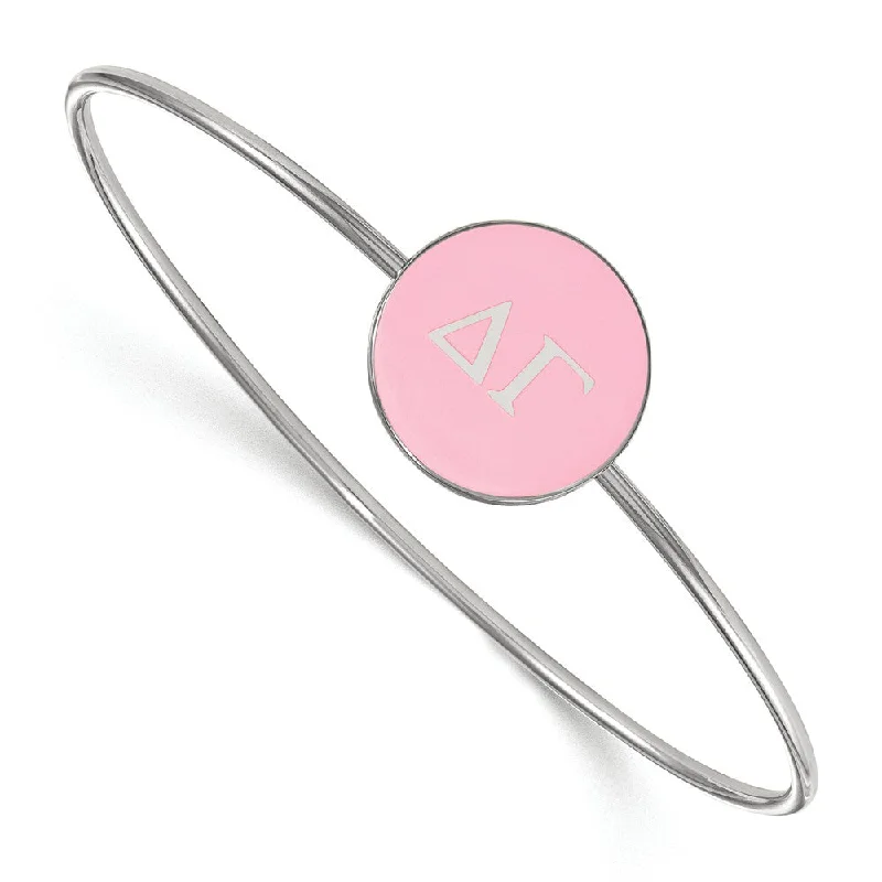 Sterling Silver Delta Gamma Pink Enamel Greek Letters Bangle - 8 in.