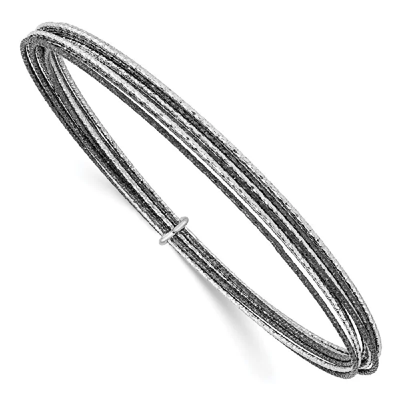 Sterling Silver Black Plated D/C 10 Layer Intertwined Bangle Bracelet