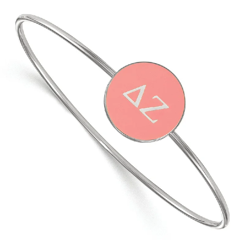 Sterling Silver Delta Zeta Coral Enamel Greek Bangle - 7 in.