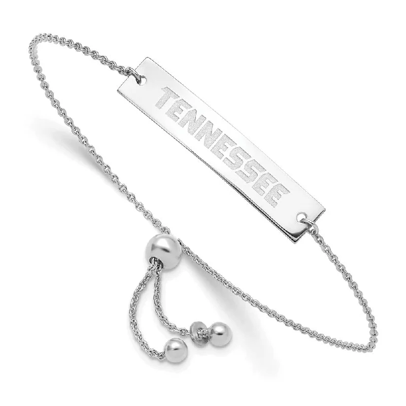 Sterling Silver Rhodium Plated Tennessee Small Bar Adj Bracelet, 9 In