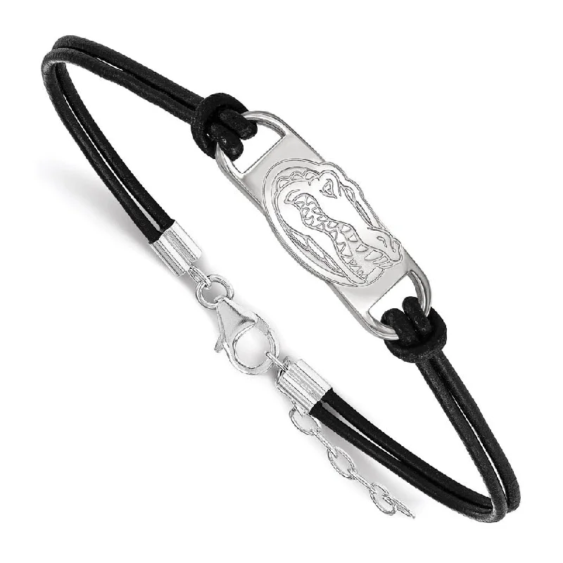 Sterling Silver Univ. of Florida Small Leather Bracelet, 7 Inch