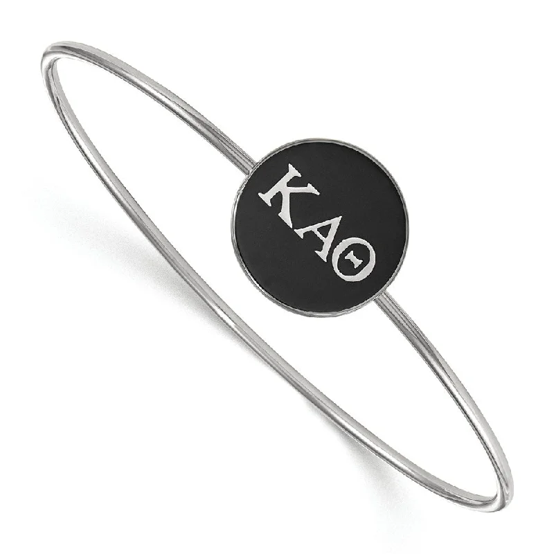 Sterling Silver Kappa Alpha Theta Black Enamel Greek Bangle - 7 in.