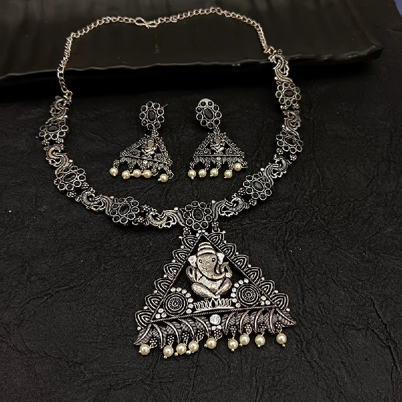 Deep Jewell Oxidised Plated Ganesha Pearl Necklace Set