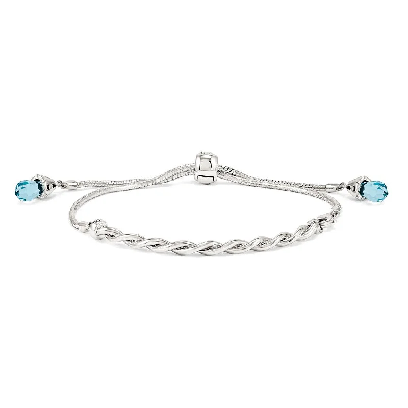 Sterling Silver & Blue Crystal Twisted Bar Adjustable Starter Bracelet